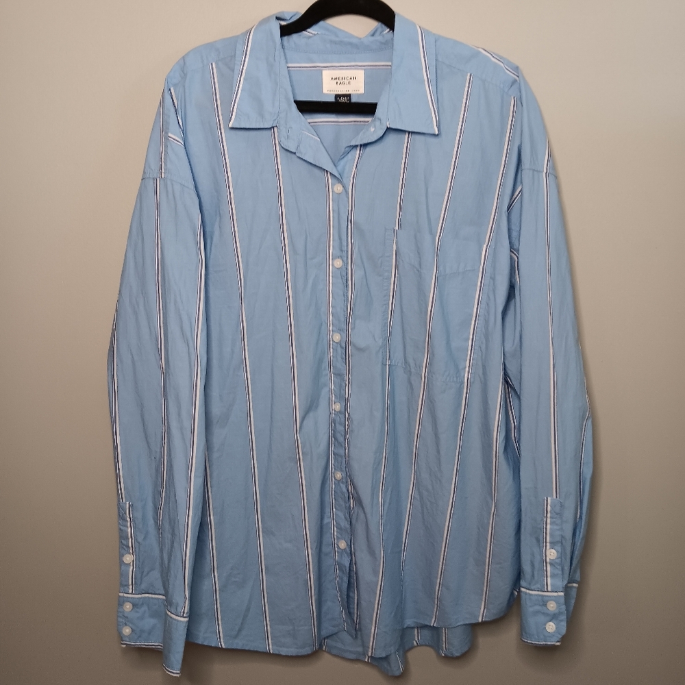 American Eagle Blue Striped Button Down Shirt